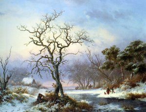 冬の風景の中のファゴットギャザラー 作： Fredrik Marinus Kruseman